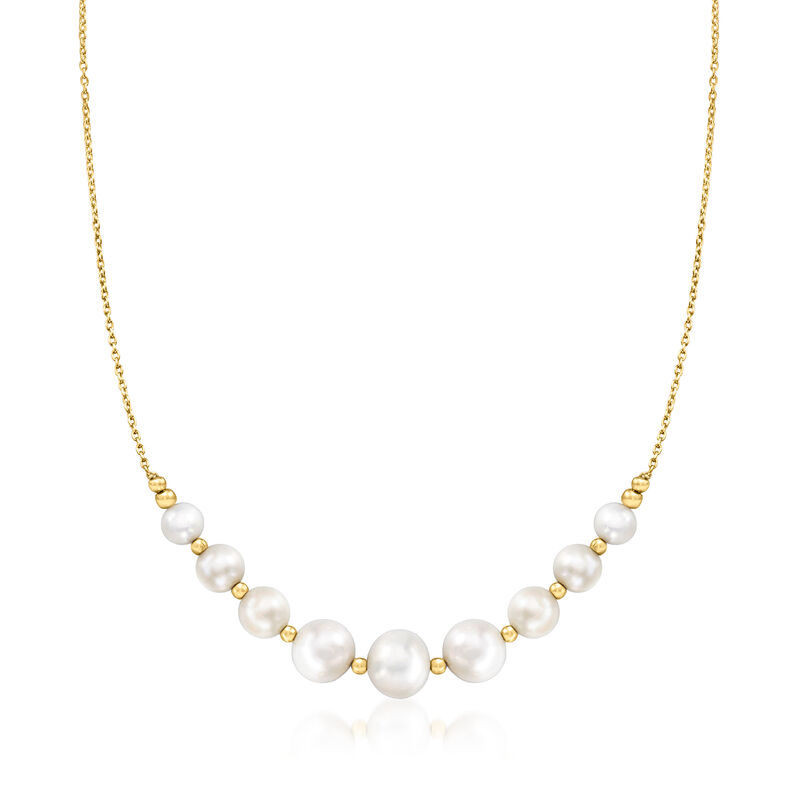 6-9mm Cultured Pearl Graduated Station Necklace in 18kt Gold Over Sterling. 18" image number 1