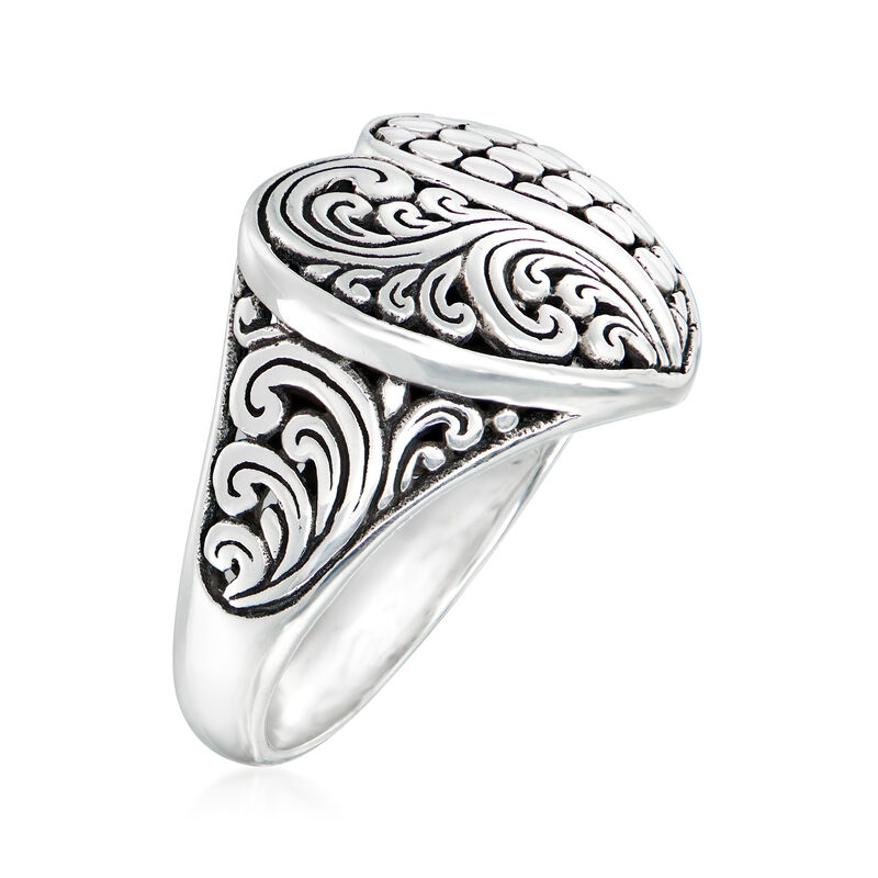Sterling Silver Bali-Style Heart Ring image number 2