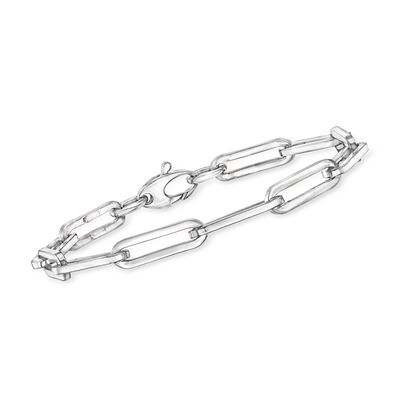 Italian 14kt White Gold Paper Clip Link Bracelet