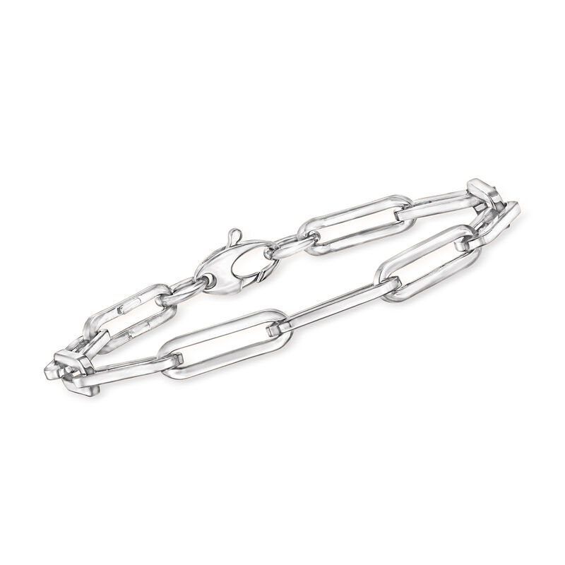 Italian 14kt White Gold Paper Clip Link Bracelet. 7.5&quot; image number 0