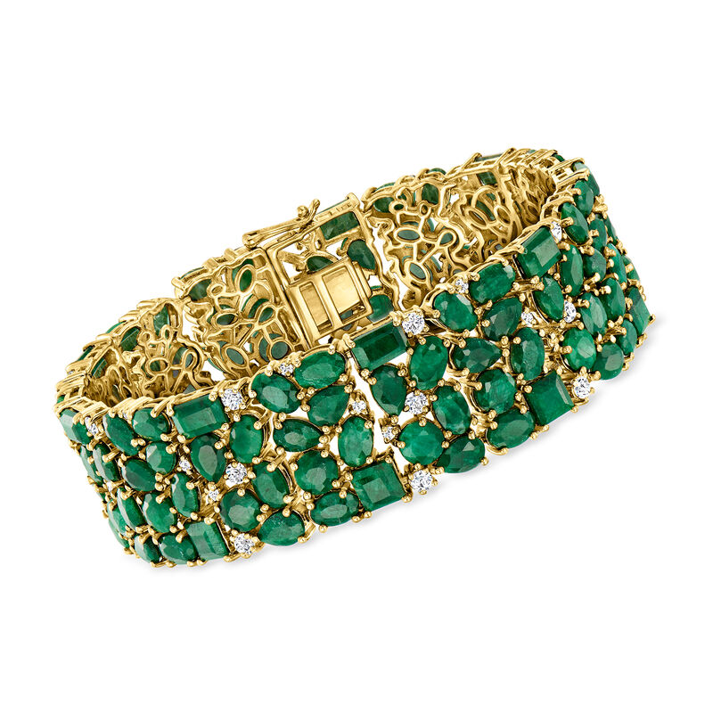 55.50 ct. t.w. Emerald and 1.80 ct. t.w. White Topaz Bracelet in 18kt Gold Over Sterling image number 0