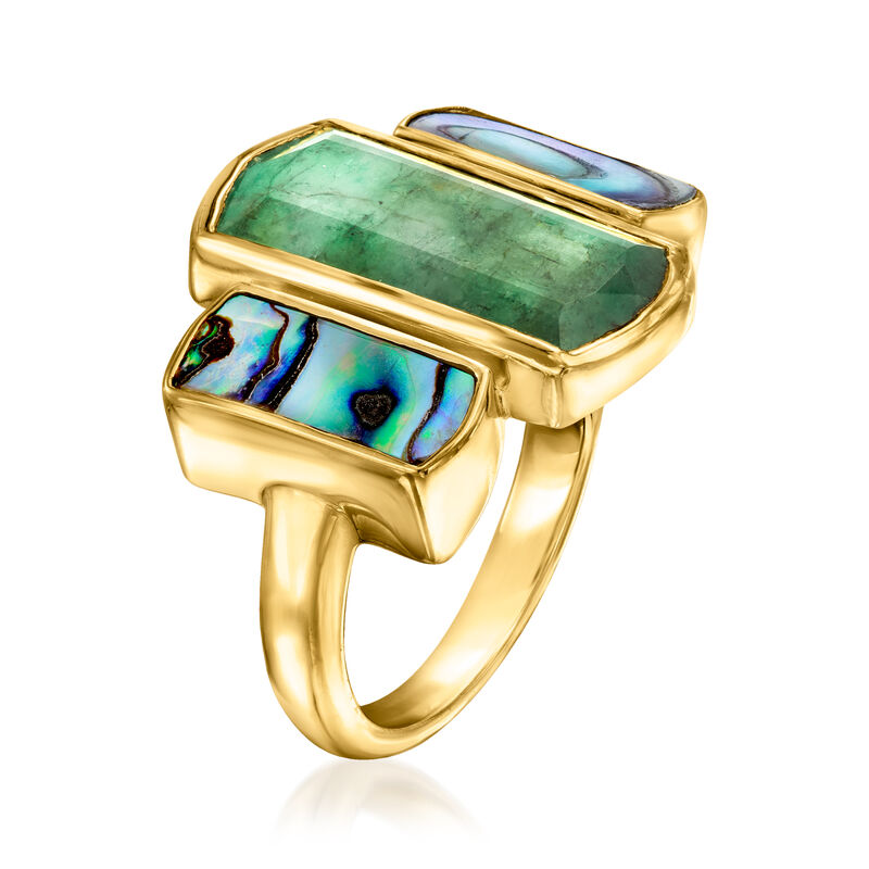4.10 Carat Emerald Ring with Abalone Shell in 18kt Gold Over Sterling image number 2