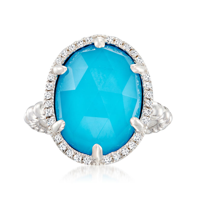 Gabriel Designs Turquoise and White Sapphire Doublet Halo Ring in Sterling Silver image number 0