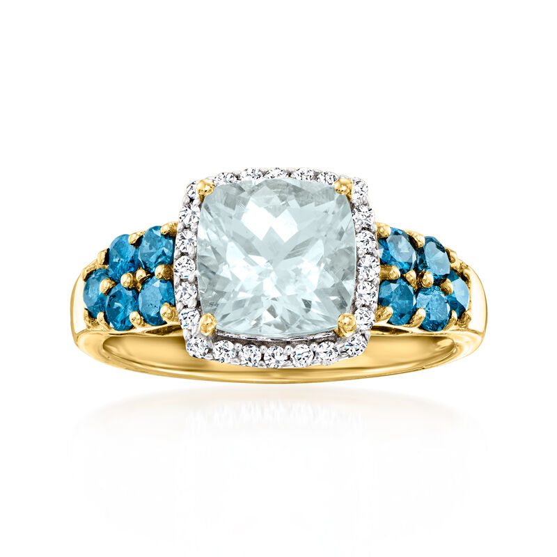 3.00 Carat Aquamarine Ring with .79 ct. t.w. Blue and White Diamonds in 14kt Yellow Gold image number 0
