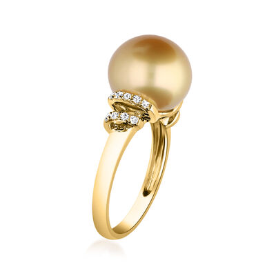 12-12.5mm Golden Cultured South Sea Pearl Ring with .14 ct. t.w. Diamonds in 14kt Yellow Gold