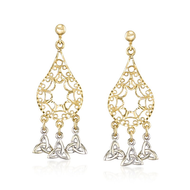 C. 2000 Vintage 14kt Two-Tone Gold Celtic Knot Drop Earrings image number 0