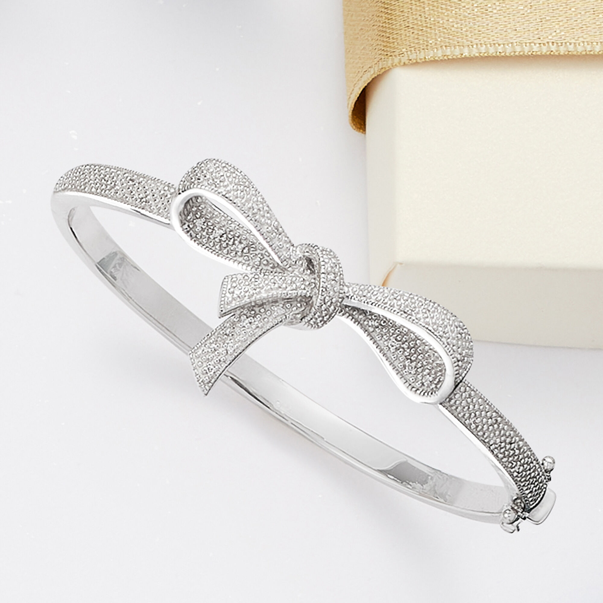 15 ct. t.w. Diamond Bow Bangle Bracelet in Sterling Silver