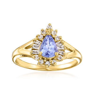 C. 1980 Vintage .70 Carat Tanzanite Ring with .25 ct. t.w. Diamonds in 14kt Yellow Gold