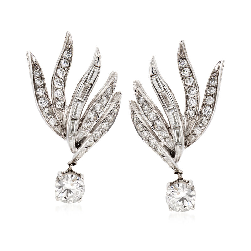C. 1960 Vintage 2.95 ct. t.w. Diamond Clip-On Drop Earrings in 14kt White Gold image number 0