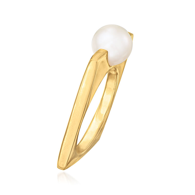 Italian 8mm Cultured Pearl Square Ring in 22kt Gold Over Sterling image number 2