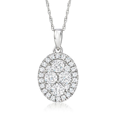.75 ct. t.w. Diamond Oval Cluster Pendant Necklace in 14kt White Gold