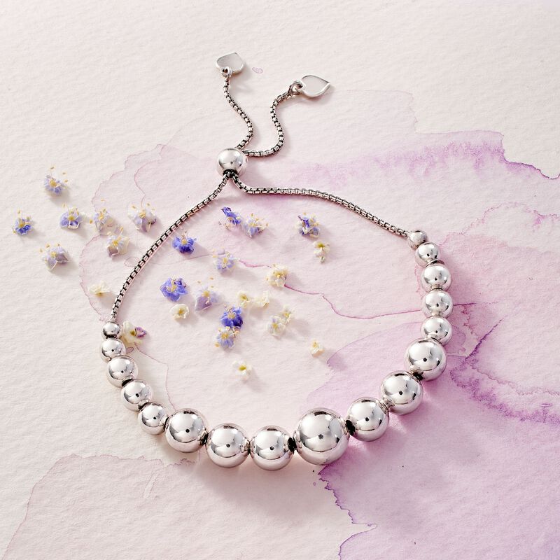 Italian 4-10mm Sterling Silver Graduated Bead Bolo Bracelet image number 2