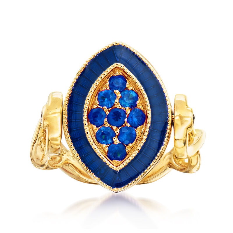 C. 1980 Vintage .48 ct. t.w. Ruby and .48 ct. t.w. Sapphire Ring in 18kt Yellow Gold image number 3