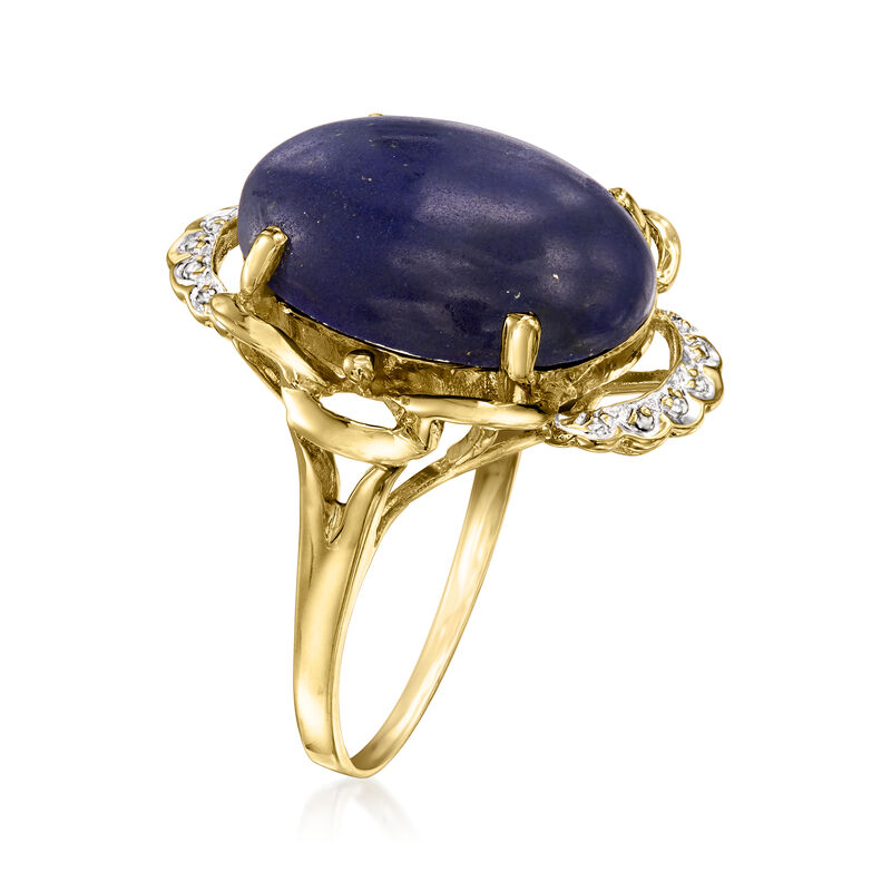 C. 1980 Vintage Lapis Ring with Diamonds in 14kt Yellow Gold. Size 6 image number 2