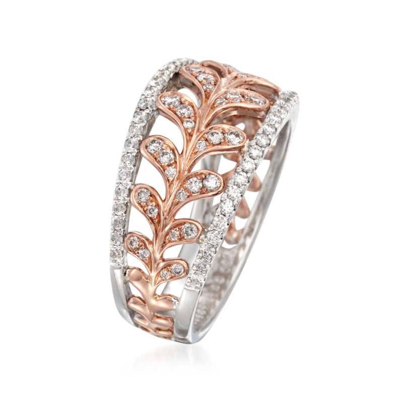 Simon G. .65 ct. t.w. Diamond Leaf Ring in 18kt Two-Tone Gold image number 2