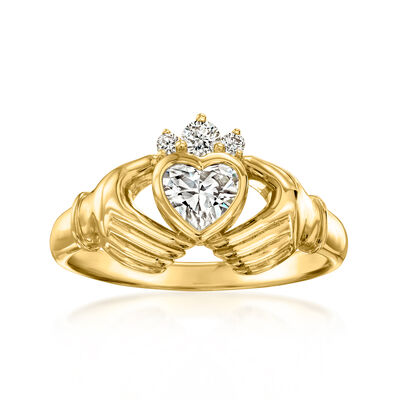 .63 ct. t.w. Lab-Grown Diamond Claddagh Ring in 18kt Gold Over Sterling