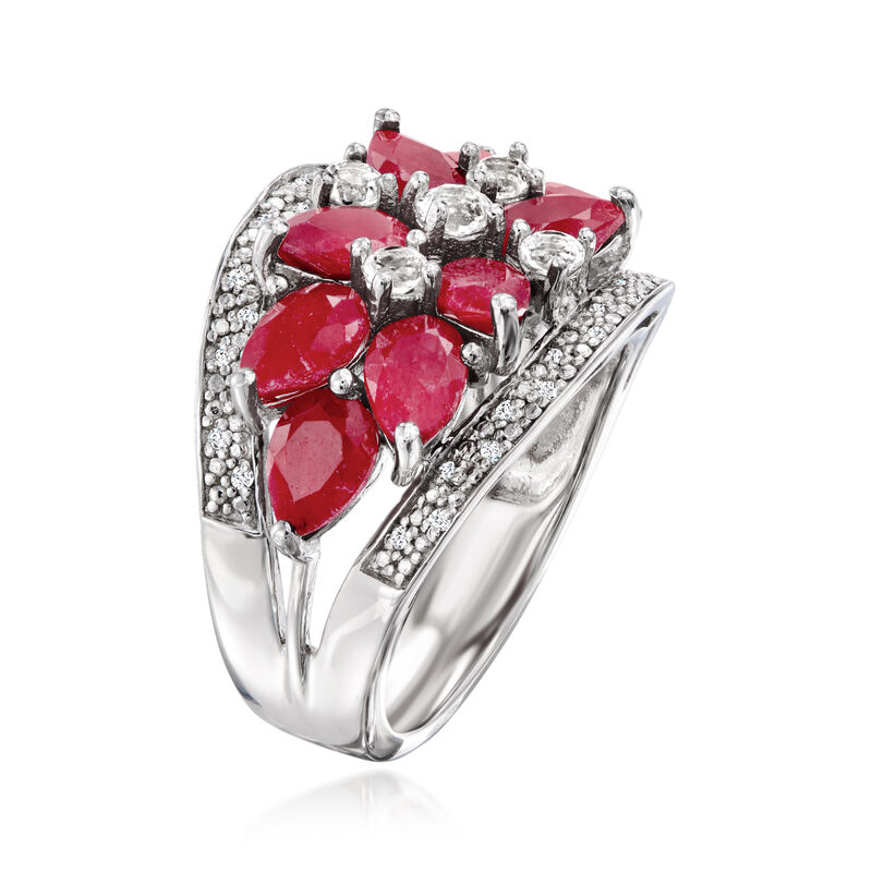5.25 ct. t.w. Ruby and .40 ct. t.w. White Topaz Ring in Sterling Silver image number 2