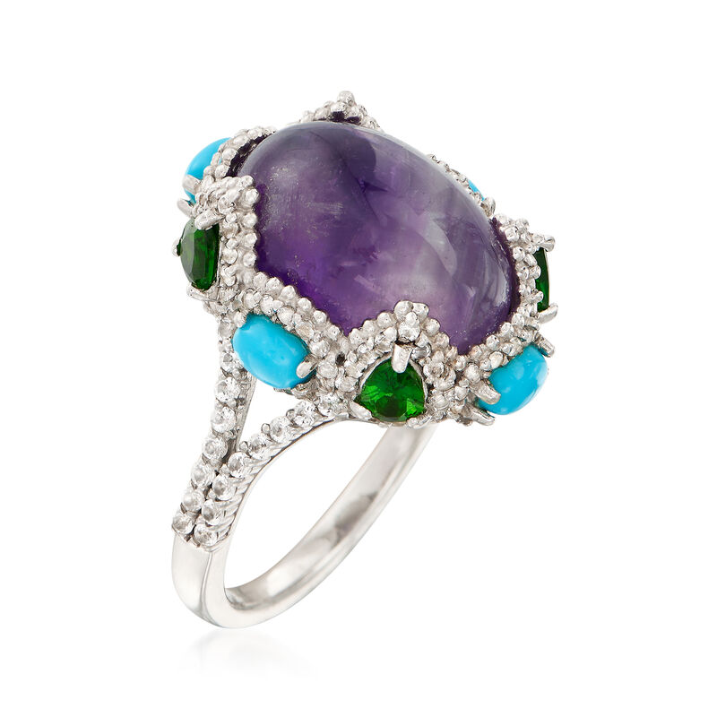 6.00 Carat Oval Amethyst and 2.30 ct. t.w. Mixed Gemstone Ring in Sterling Silver image number 2