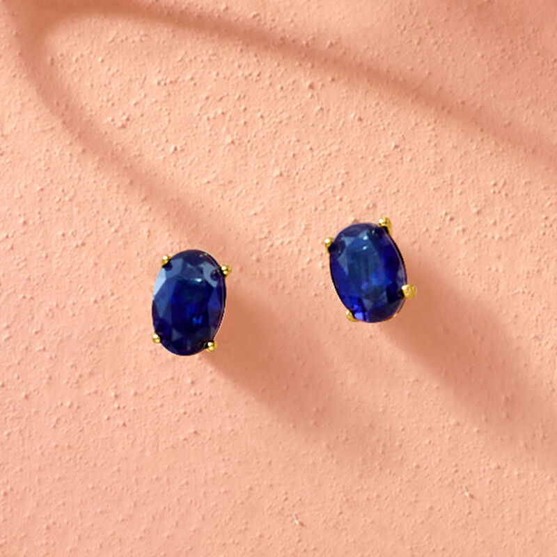 .80 ct. t.w. Oval Lab-Grown Sapphire Stud Earrings in 18kt Gold Over Sterling image number 2