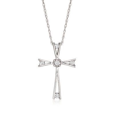 C. 1990 Vintage .11 ct. t.w. Diamond Cross Pendant Necklace in 10kt White Gold