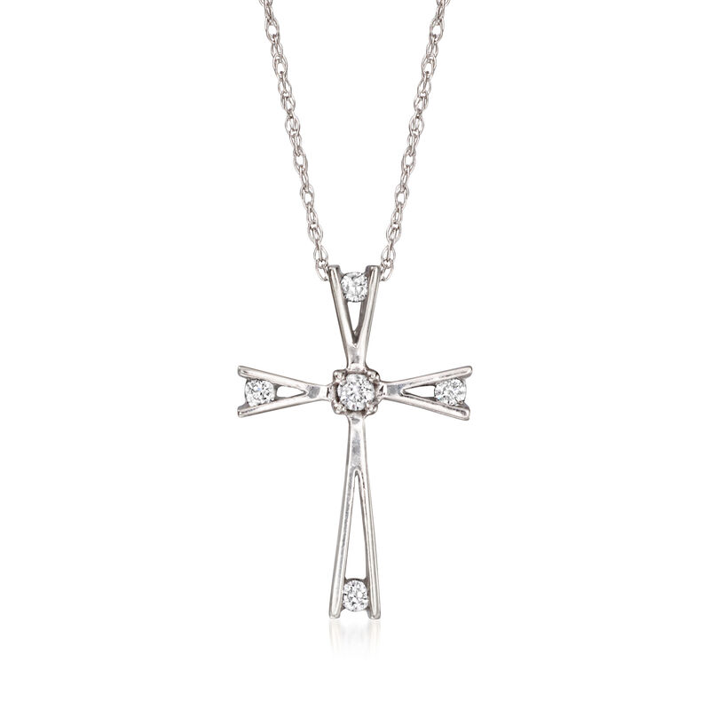 C. 1990 Vintage .11 ct. t.w. Diamond Cross Pendant Necklace in 10kt White Gold. 18" image number 0