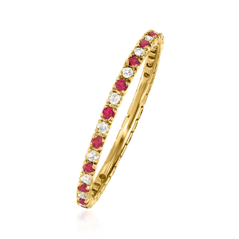 .18 ct. t.w. Ruby and .13 ct. t.w. Diamond Eternity Band in 14kt Yellow Gold image number 2
