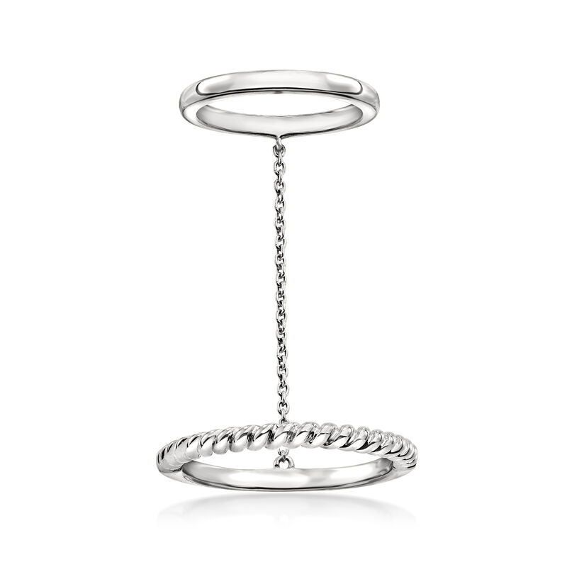 Sterling Silver Polished and Twisted Double Ring image number 0