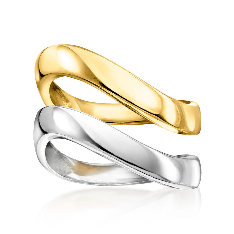 18kt Gold Vermeil and Sterling Silver Jewelry Set: Two Wavy Rings. Size 6 image number 0