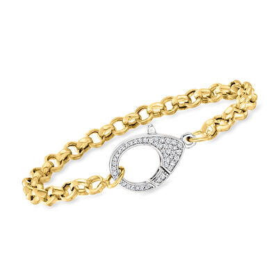 Italian .50 ct. t.w. CZ Oversized Lobster Clasp Bracelet in 18kt Gold Over Sterling and Sterling Silver