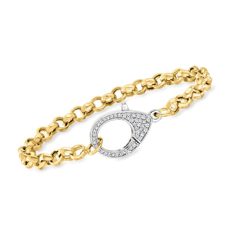 Italian .50 ct. t.w. CZ Oversized Lobster Clasp Bracelet in 18kt Gold Over Sterling and Sterling Silver image number 0