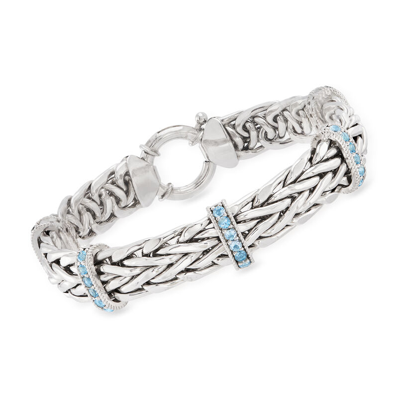 2.00 ct. t.w. Sky Blue Topaz Wheat-Link Bracelet in Sterling Silver image number 0