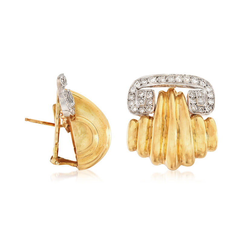 C. 1980 Vintage 1.20 ct. t.w. Diamond Shrimp Earrings in 18kt Yellow Gold image number 2
