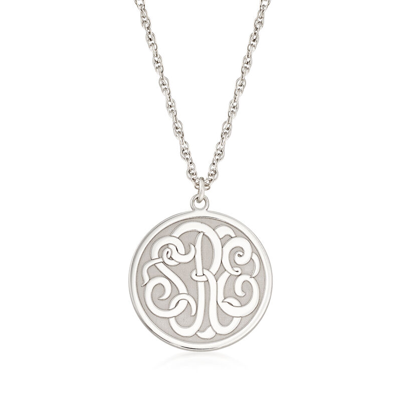 Sterling Silver Personalized Monogram Circle Pendant Necklace. 18&quot; image number 1