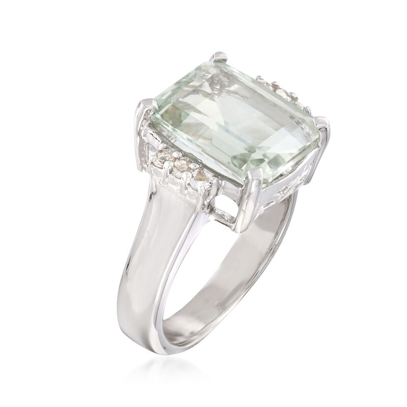 5.00 Carat Prasiolite and .10 ct. t.w. White Topaz Ring in Sterling Silver image number 2