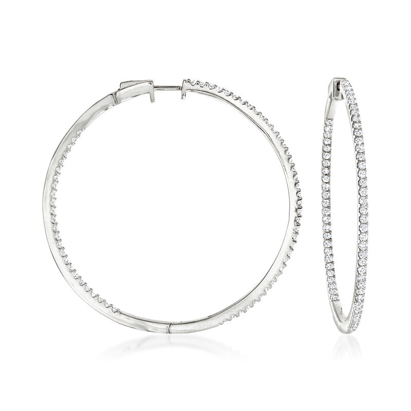 2.00 ct. t.w. Diamond Inside-Outside Hoop Earrings in Sterling Silver. 1 7/8&quot; image number 0