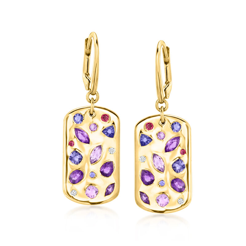 2.13 ct. t.w. Multi-Gemstone Scattered Tag Drop Earrings with Lab-Grown Diamonds in 18kt Gold Over Sterling  image number 0