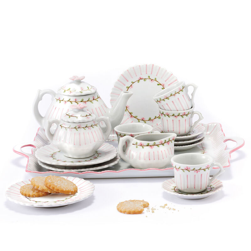 Child's Porcelain Rose Pinstripe Tea Set image number 1