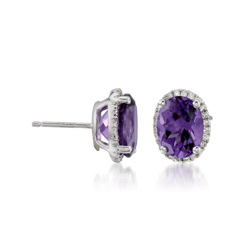 3.50 ct. t.w. Amethyst Stud Earrings with .10 ct. t.w. Diamonds in 14kt White Gold image number 2