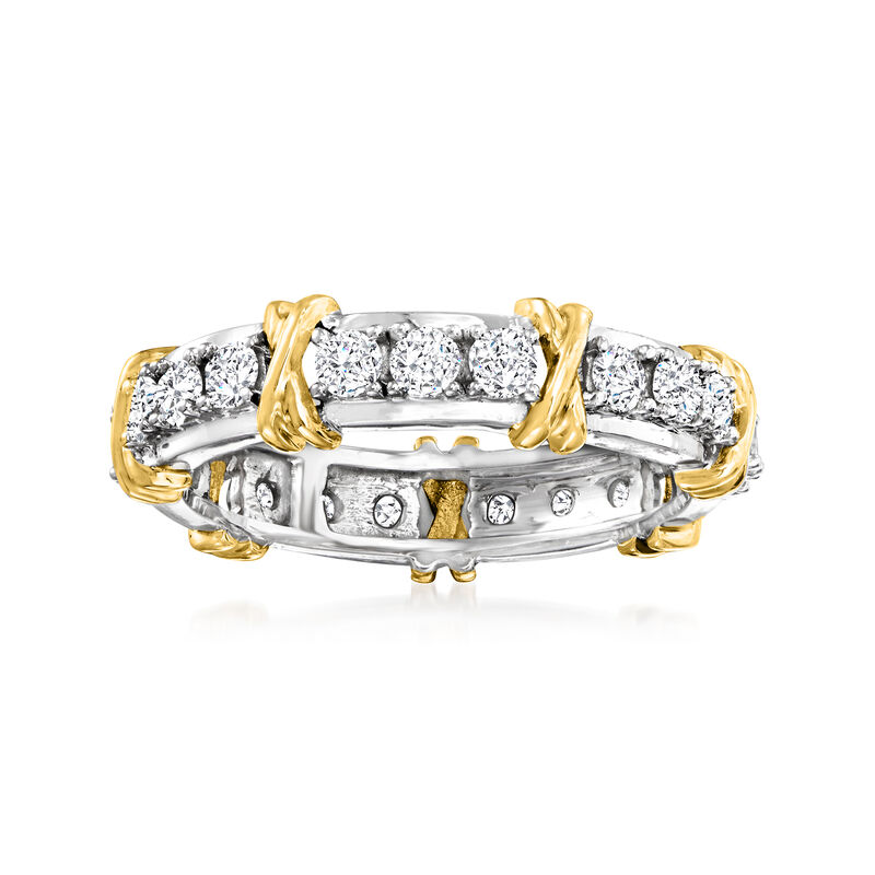 1.00 ct. t.w. Diamond X Station Eternity Band in 14kt Two-Tone Gold image number 0