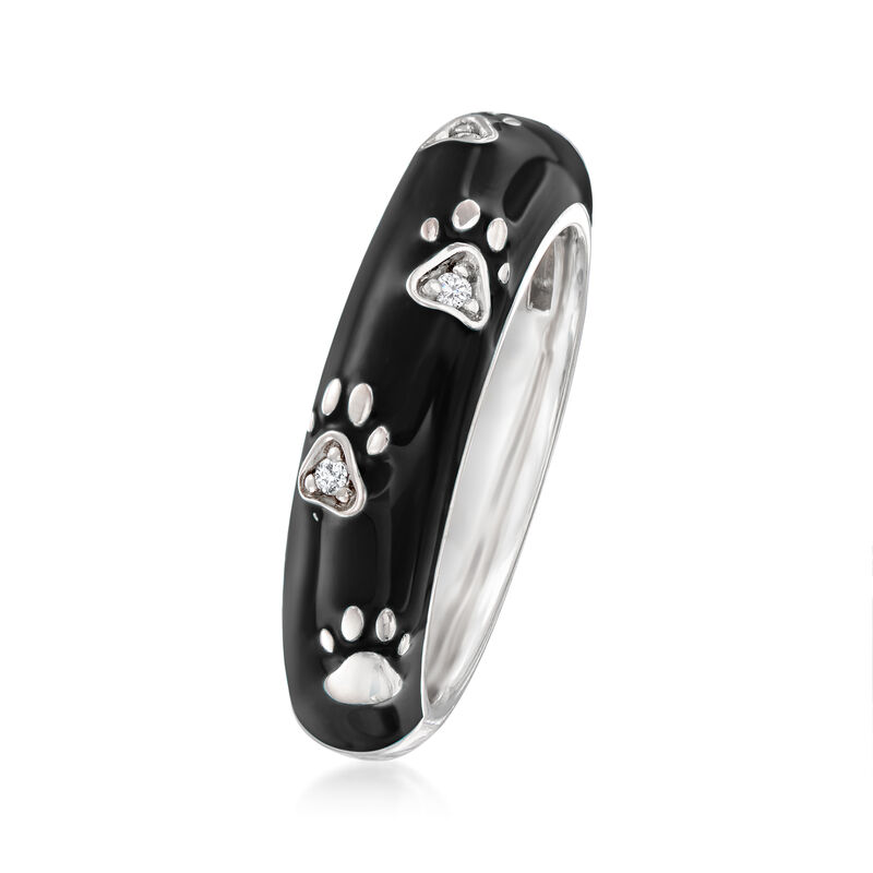 Belle Etoile &quot;Paw Prints&quot; Black Enamel Ring with CZ Accents in Sterling Silver image number 2