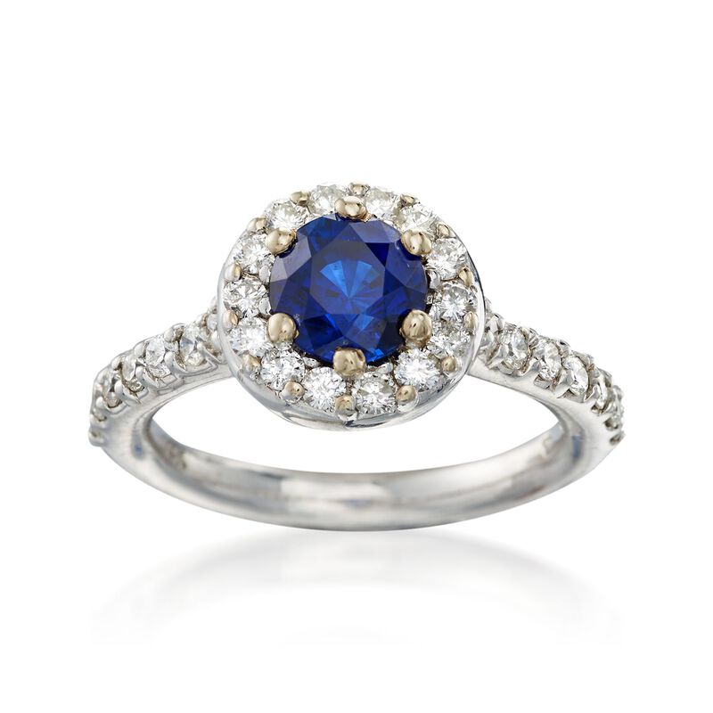 C. 1990 Vintage 1.50 Carat Sapphire and And .80 ct. t.w. Diamond Halo Ring in 14kt White Gold. Size 7 image number 0