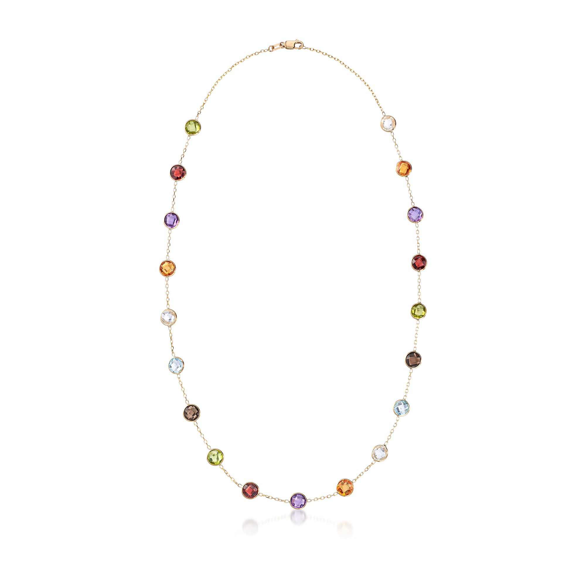 ブランド通販 Multi-Gemstone Bezel-Set t.w. ct. 13.80 Station in Necklace その他