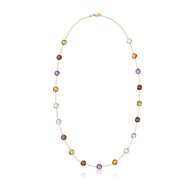 13.80 ct. t.w. Bezel-Set Multi-Gemstone Station Necklace in 14kt Yellow Gold image number 2