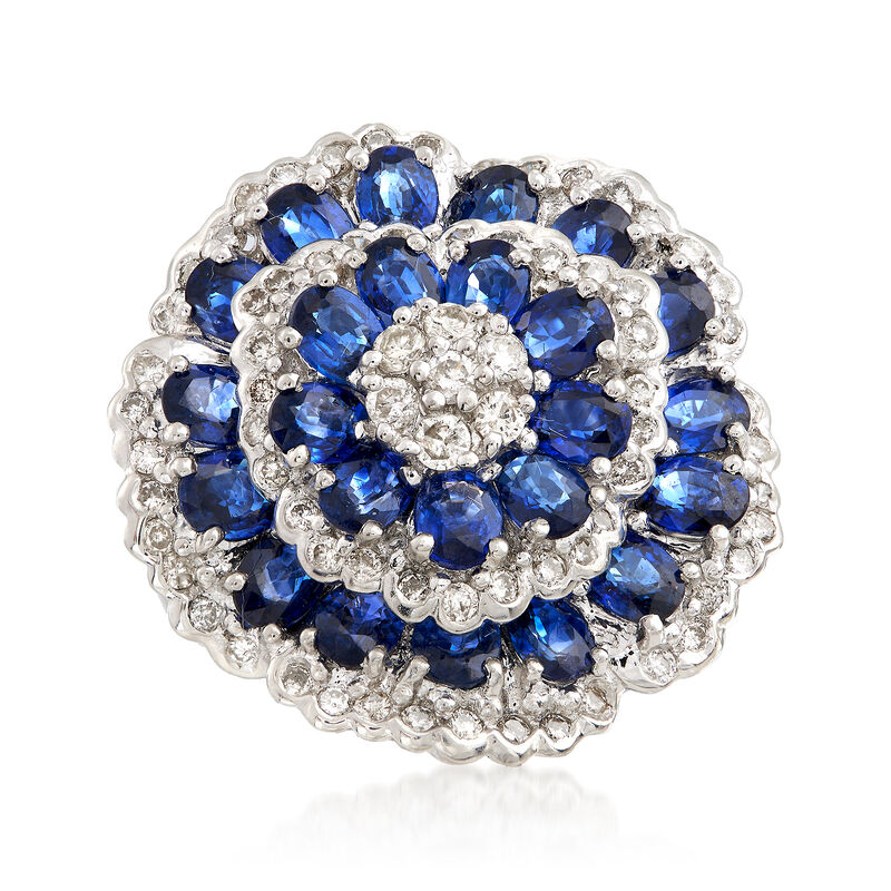 C. 2000 Vintage 5.50 ct. t.w. Sapphire and 1.00 ct. t.w. Diamond Cluster Ring in Platinum. Size 6 image number 0