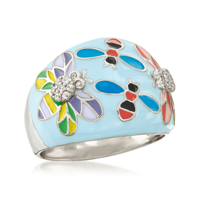 .10 ct. t.w. White Topaz and Multicolored Enamel Critter Ring in Sterling Silver image number 3
