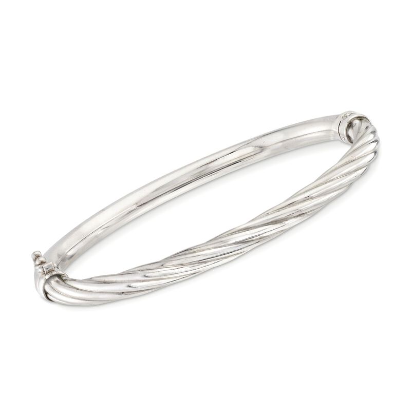 Italian Sterling Silver Diamond-Cut Bangle Bracelet image number 2