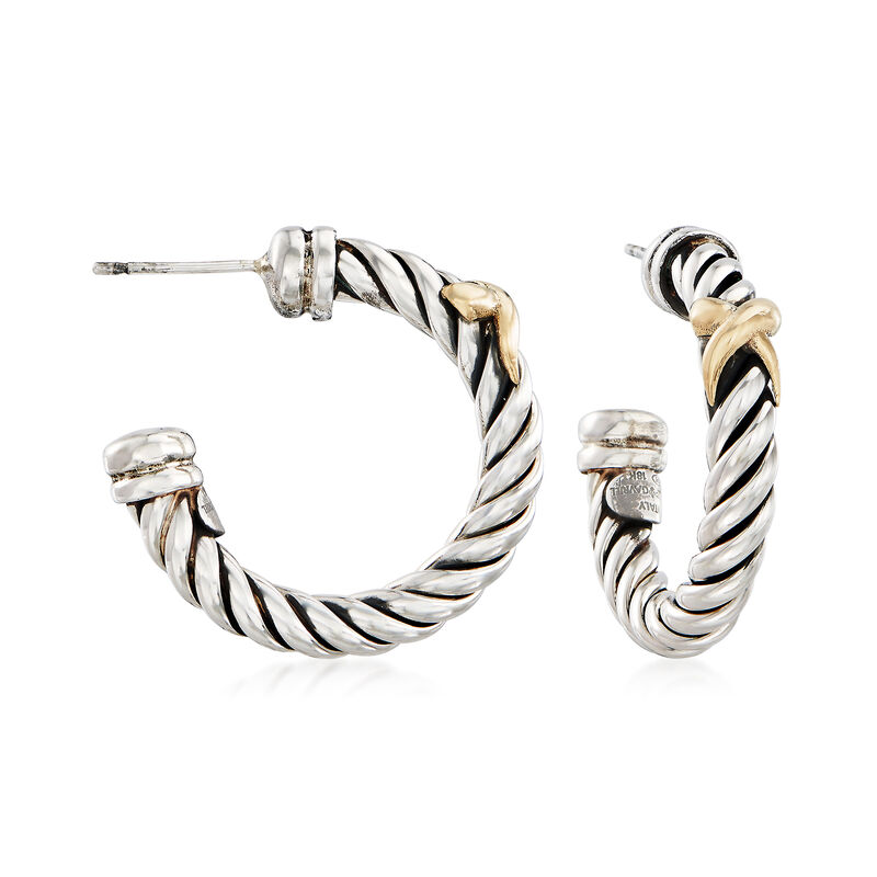 Phillip Gavriel &quot;Italian Cable&quot; Sterling Silver Hoop Earrings with 18kt Gold. 1&quot; image number 0