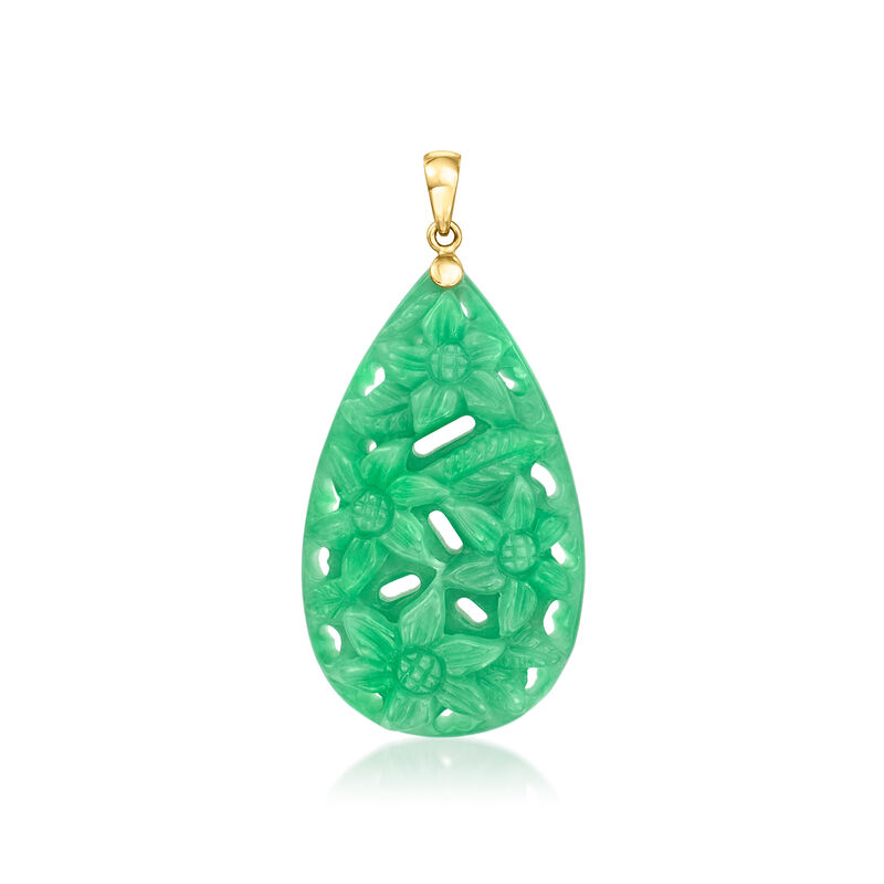 Carved Jade Floral Pendant with 14kt Yellow Gold  image number 0