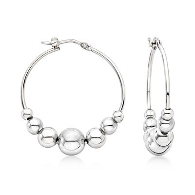 Italian Sterling Silver Graduated Bead Hoop Earrings