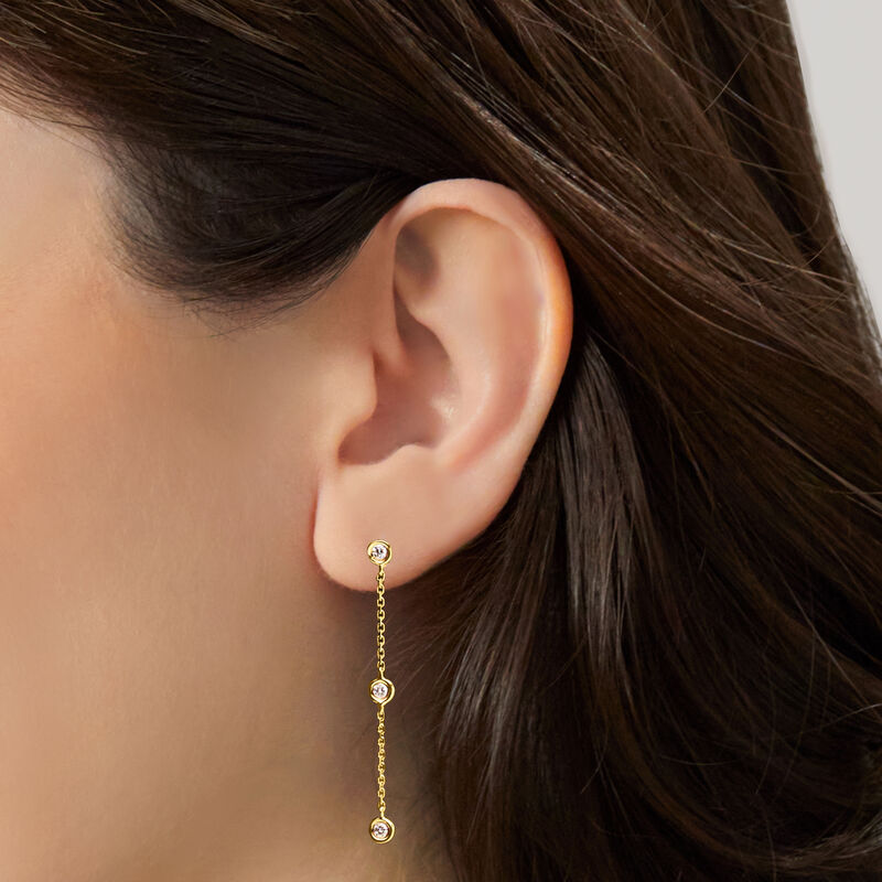 .17 ct. t.w. Diamond Station Linear Drop Earrings in 14kt Yellow Gold image number 1